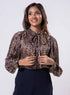 Long Sleeve Printed Frilled Collared Top